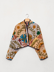 The Kaira Cropped Suzani Quilted Kantha Jacket