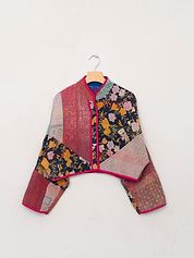 The Kaira Cropped Suzani Quilted Kantha Jacket