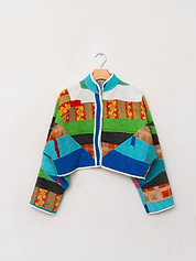 The Kaira Cropped Quilted Patchwork Kantha Jacket