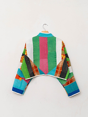 The Kaira Cropped Quilted Patchwork Kantha Jacket
