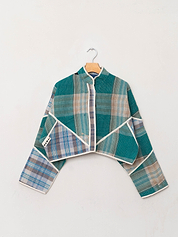 The Kaira Cropped Quilted Patchwork Kantha Jacket