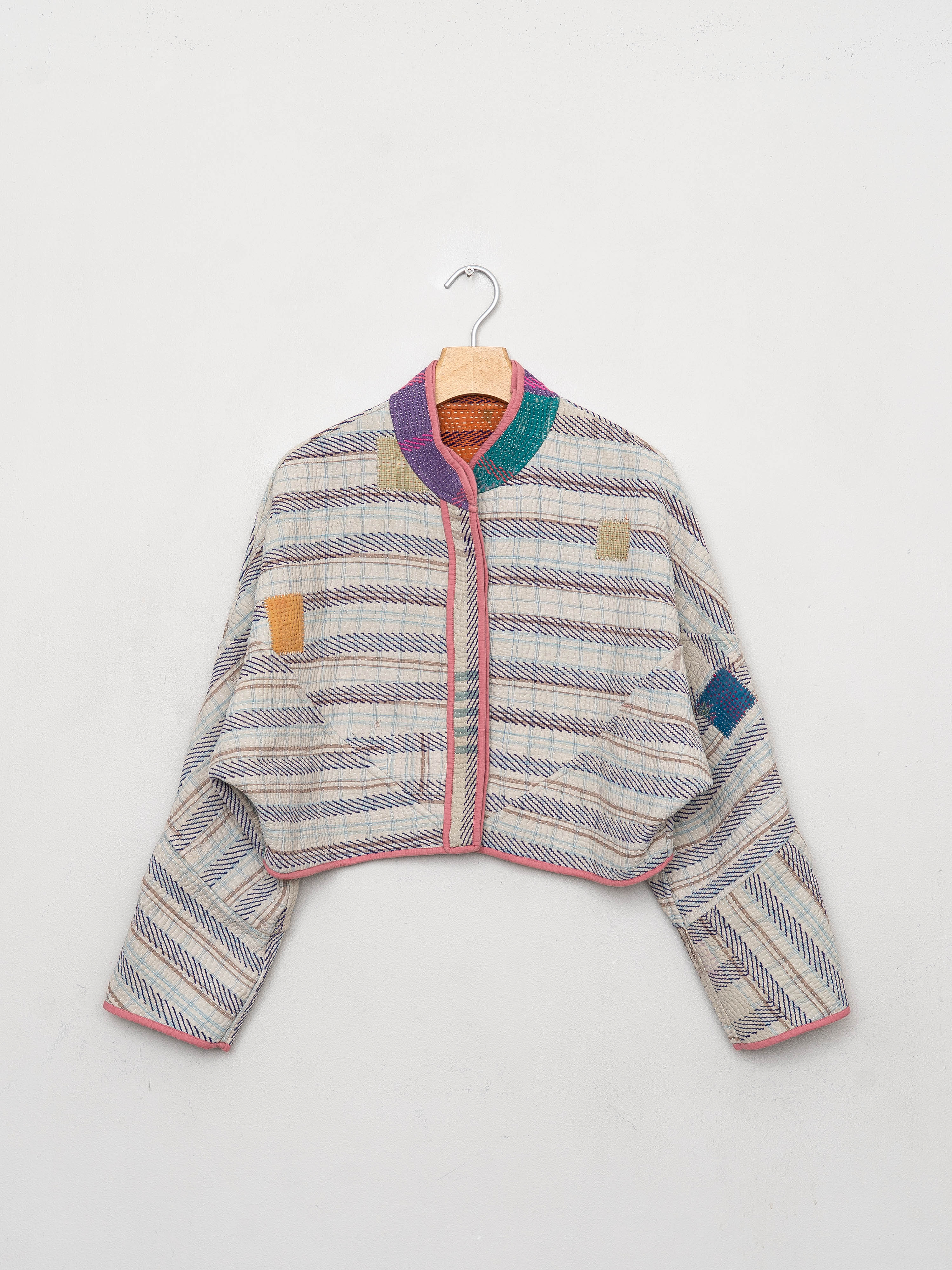 The Kaira Cropped Quilted Patchwork Kantha Jacket