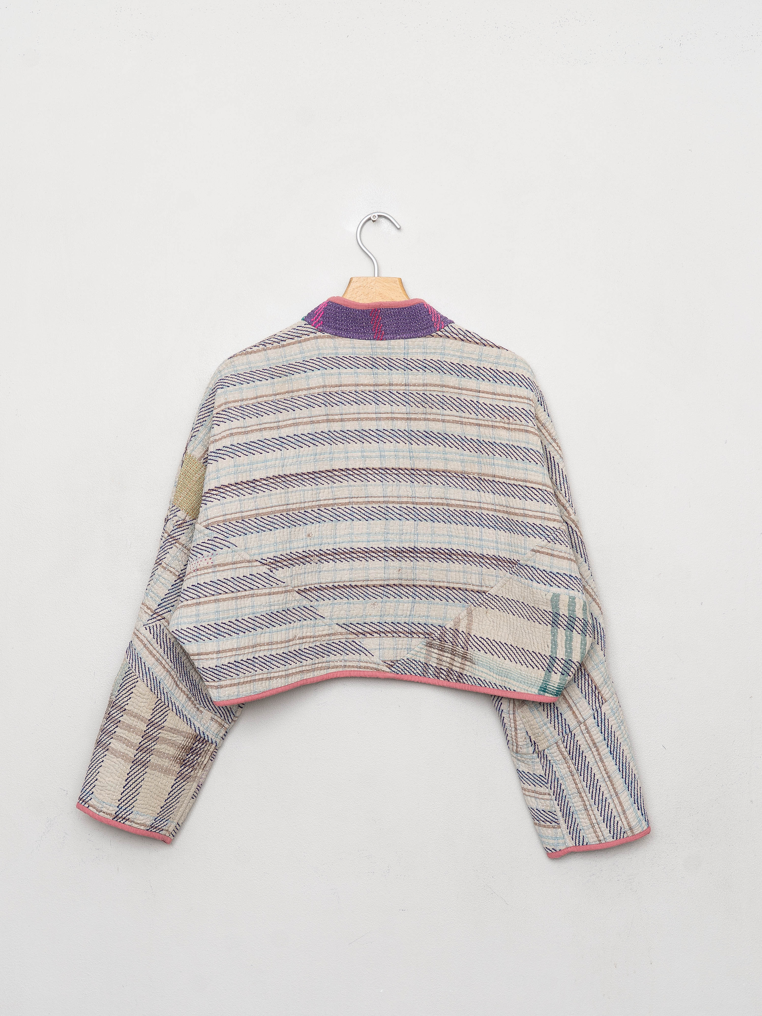 The Kaira Cropped Quilted Patchwork Kantha Jacket