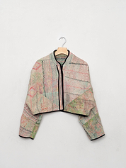 The Kaira Cropped Quilted Patchwork Kantha Jacket
