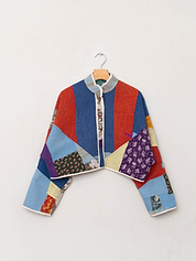 The Kaira Cropped Quilted Patchwork Kantha Jacket