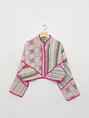 The Kaira Cropped Quilted Patchwork Kantha Jacket