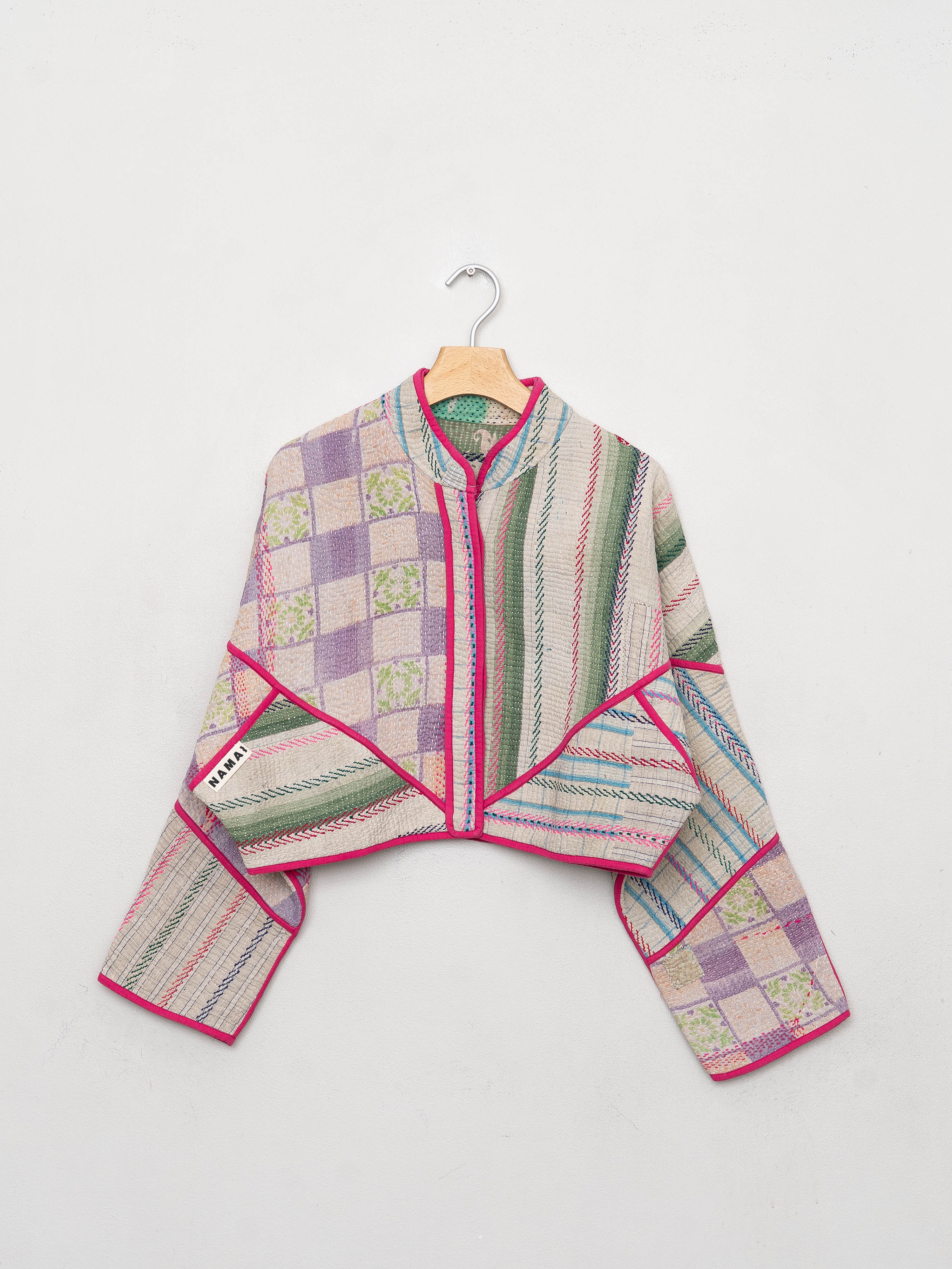 The Kaira Cropped Quilted Patchwork Kantha Jacket