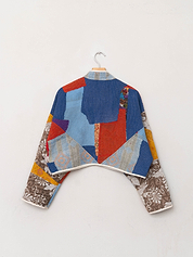 The Kaira Cropped Quilted Patchwork Kantha Jacket