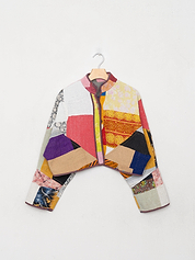The Kaira Cropped Quilted Patchwork Kantha Jacket