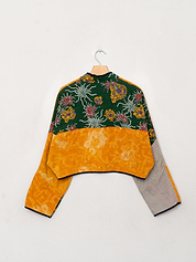 The Kaira Cropped Quilted Patchwork Kantha Jacket