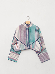 The Kaira Cropped Quilted Patchwork Kantha Jacket