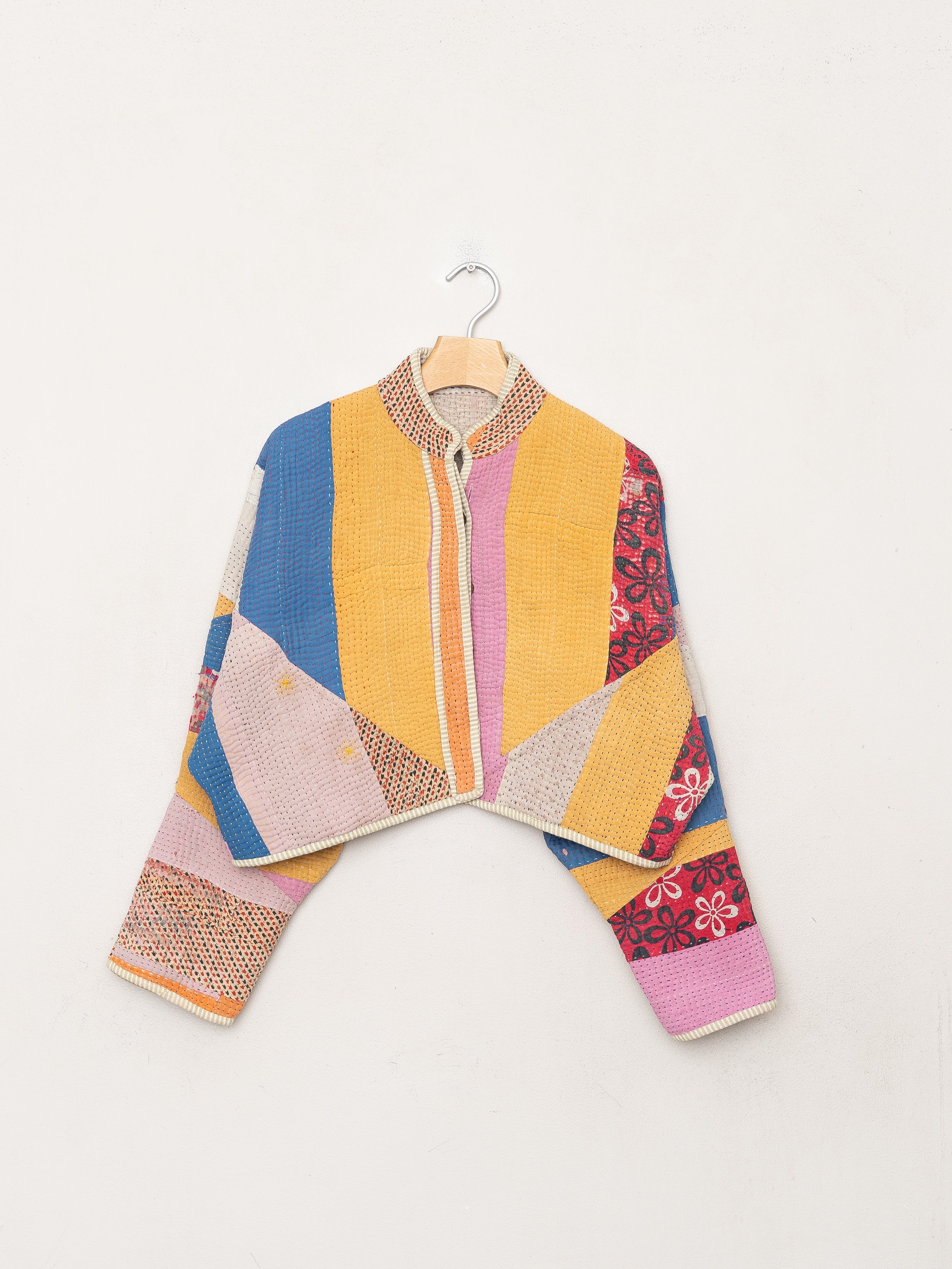 The Kaira Cropped Quilted Patchwork Kantha Jacket