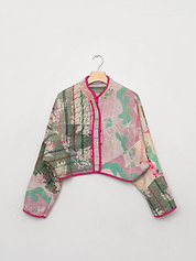 The Kaira Cropped Quilted Patchwork Kantha Jacket