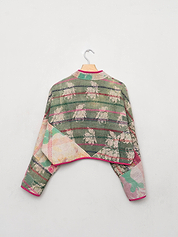 The Kaira Cropped Quilted Patchwork Kantha Jacket