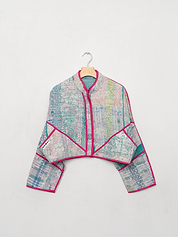 The Kaira Cropped Quilted Patchwork Kantha Jacket