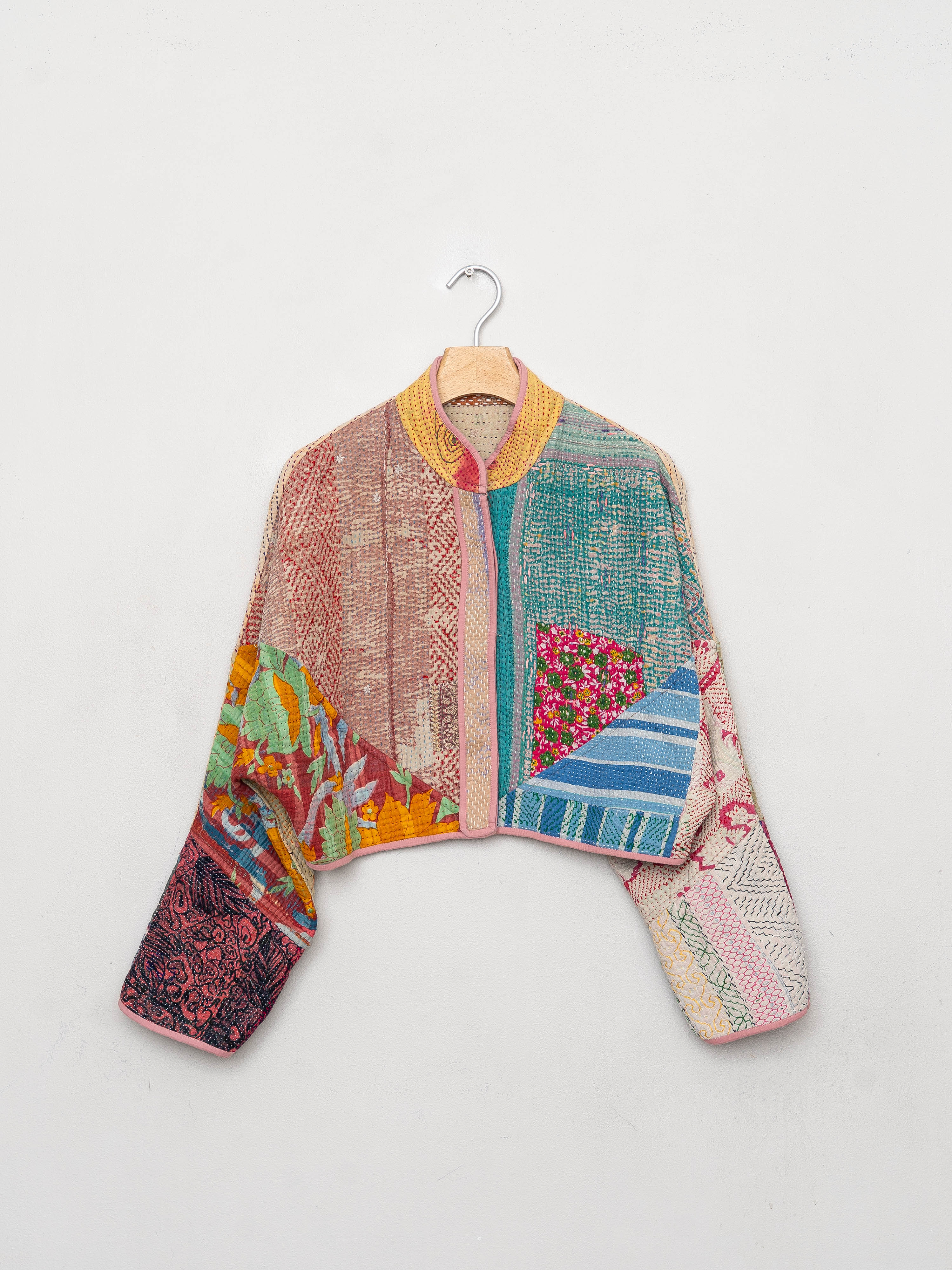 The Kaira Cropped Quilted Patchwork Kantha Jacket
