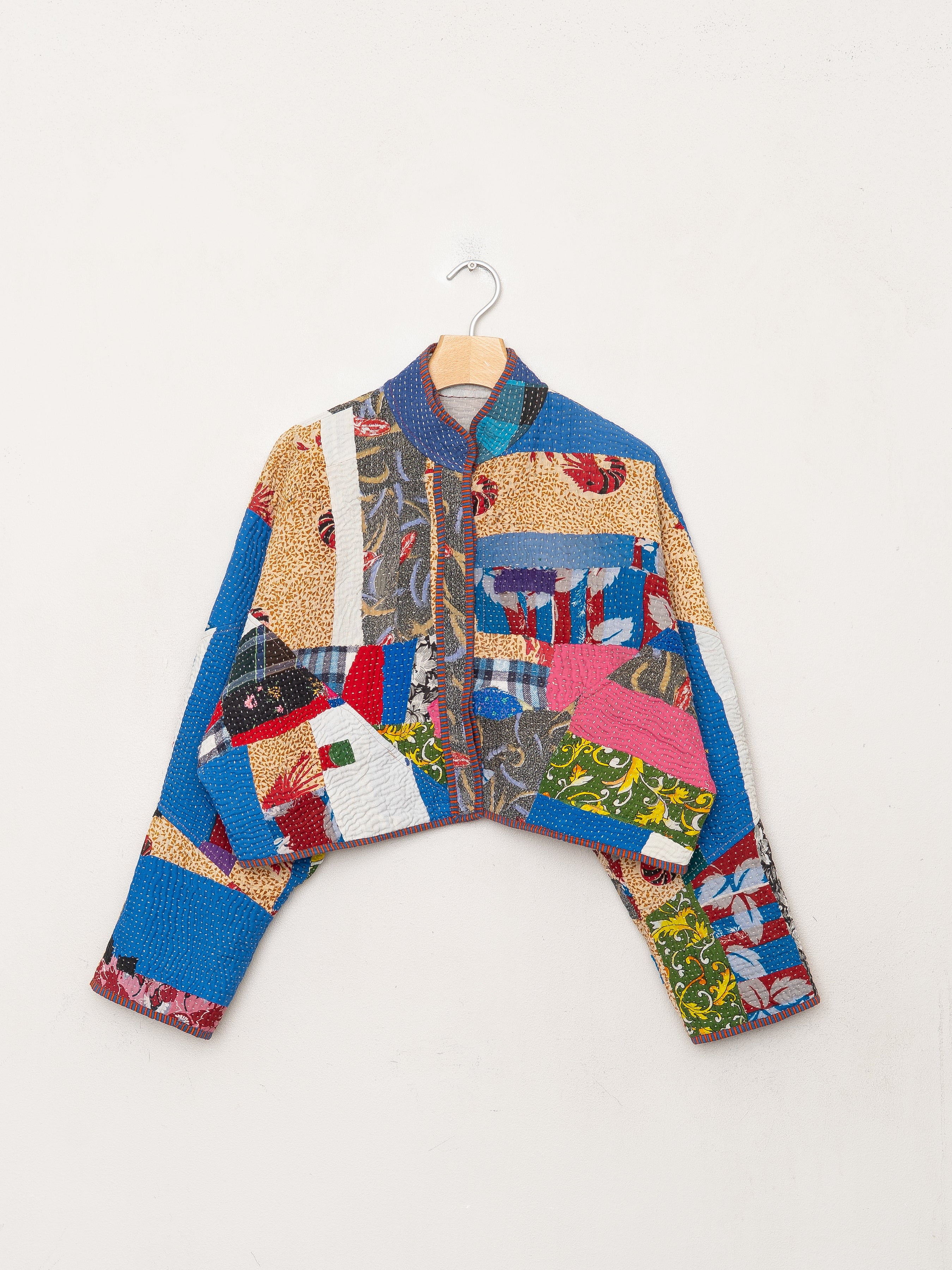 The Kaira Cropped Quilted Patchwork Kantha Jacket