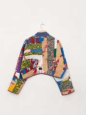 The Kaira Cropped Quilted Patchwork Kantha Jacket