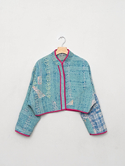 The Kaira Cropped Quilted Patchwork Kantha Jacket
