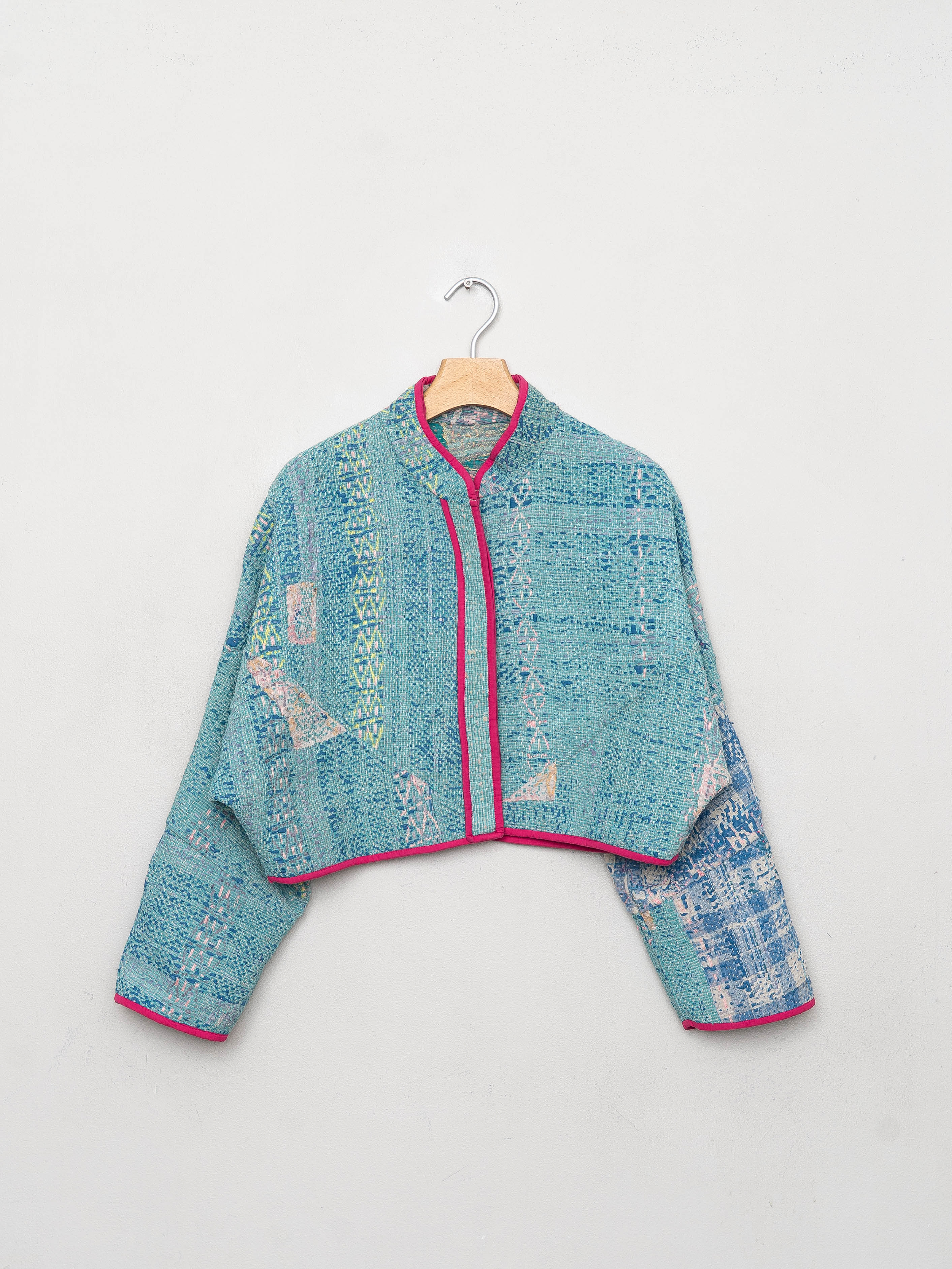 The Kaira Cropped Quilted Patchwork Kantha Jacket