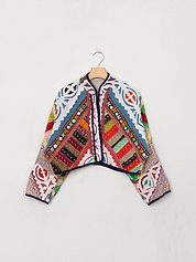 The Kaira Cropped Suzani Cut Out Kantha Jacket