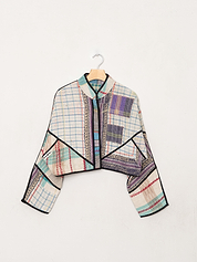 The Kaira Cropped Quilted Patchwork Kantha Jacket