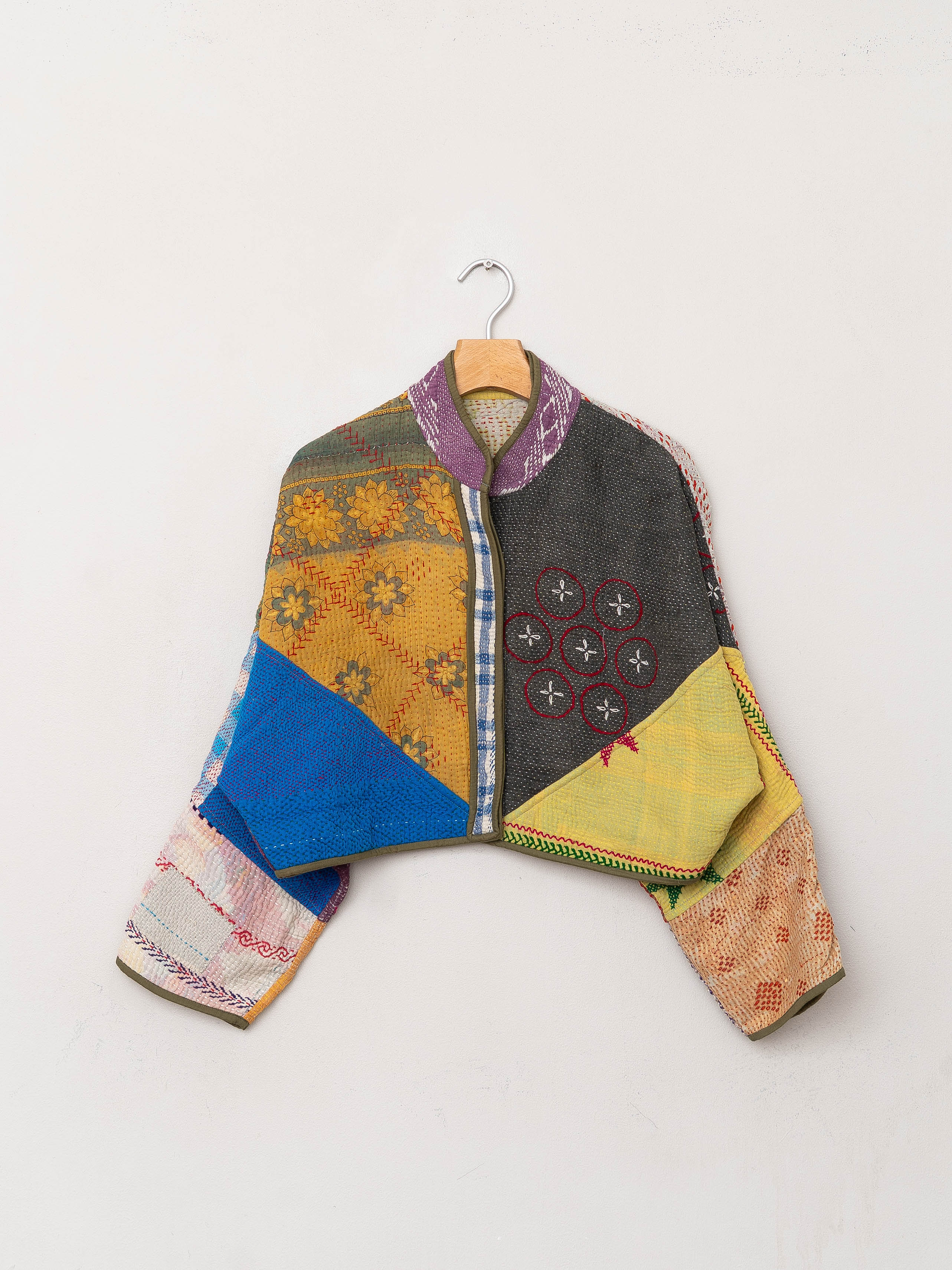 The Kaira Cropped Quilted Patchwork Kantha Jacket