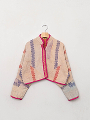 The Kaira Cropped Quilted Patchwork Kantha Jacket