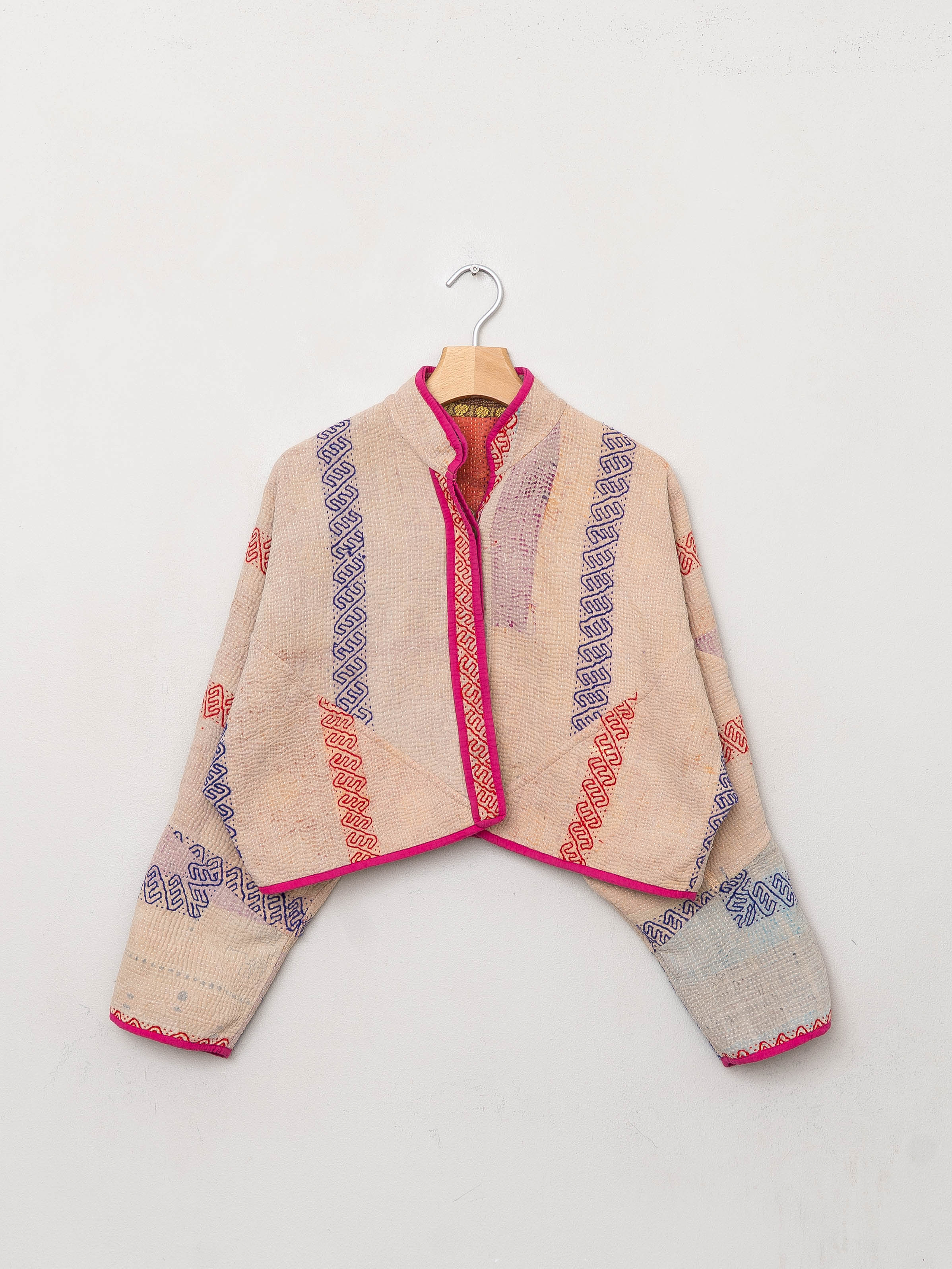 The Kaira Cropped Quilted Patchwork Kantha Jacket