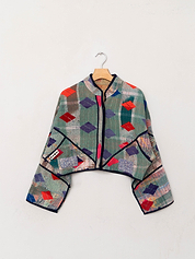 The Kaira Cropped Quilted Patchwork Kantha Jacket