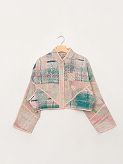 The Kaira Cropped Quilted Patchwork Kantha Jacket