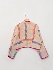 The Kaira Cropped Quilted Patchwork Kantha Jacket