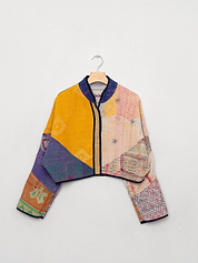 The Kaira Cropped Quilted Patchwork Kantha Jacket