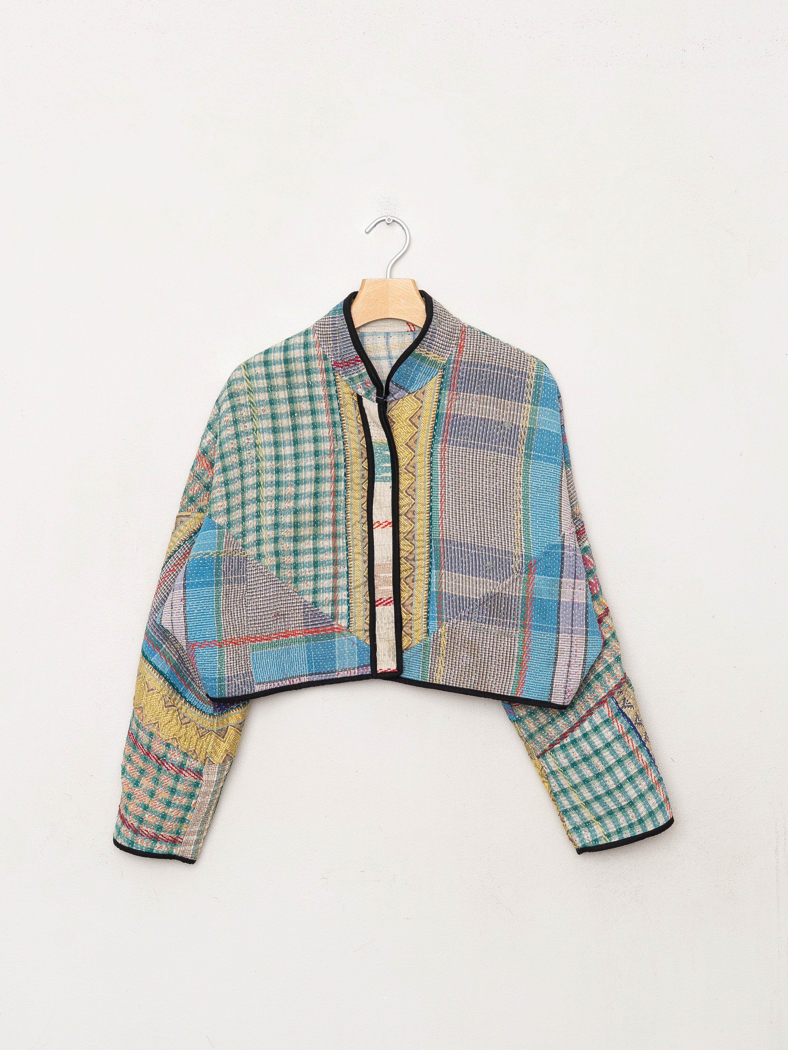 The Kaira Cropped Quilted Patchwork Kantha Jacket
