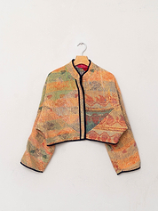 The Kaira Cropped Quilted Patchwork Kantha Jacket