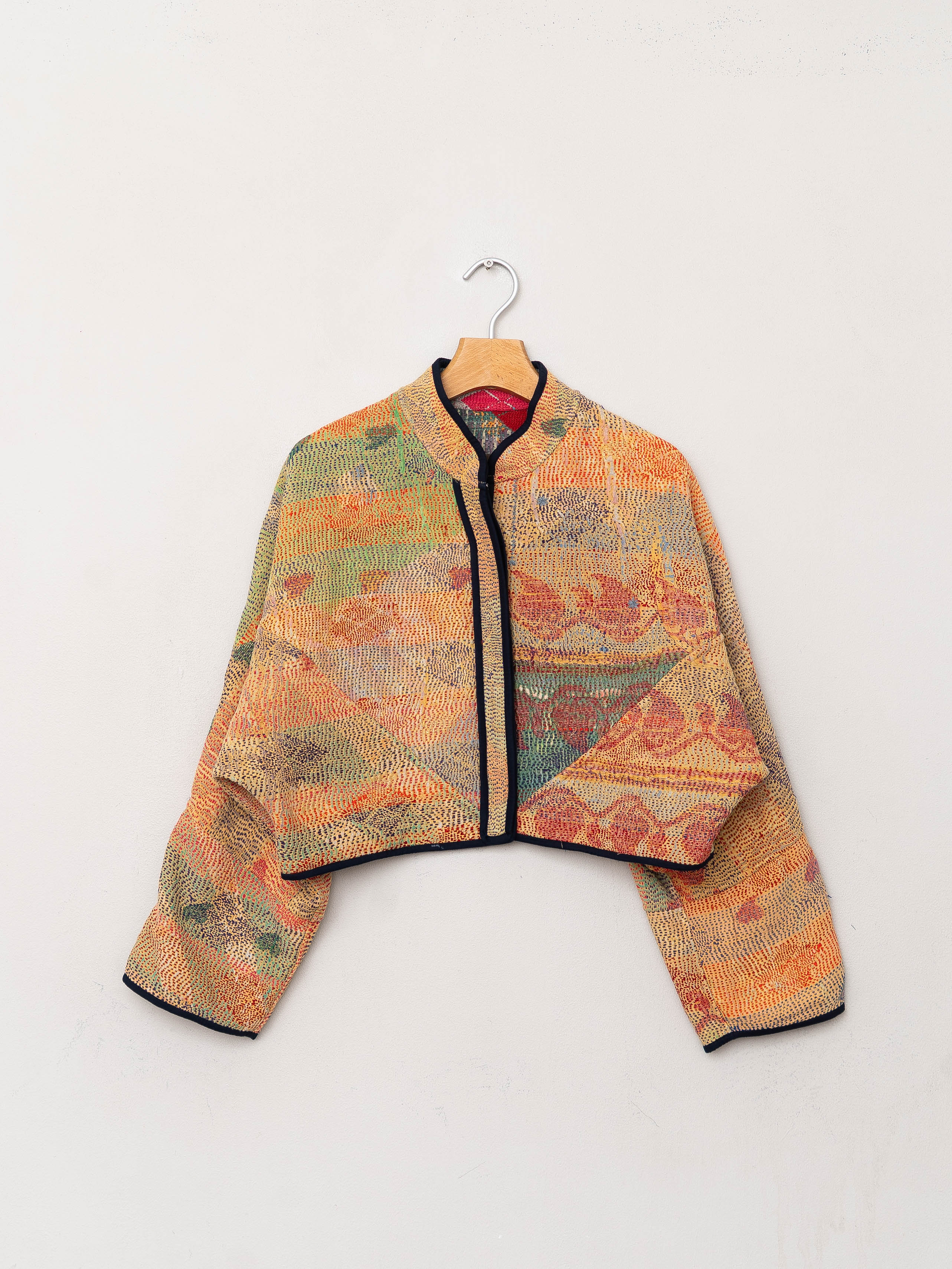 The Kaira Cropped Quilted Patchwork Kantha Jacket