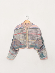 The Kaira Cropped Quilted Patchwork Kantha Jacket