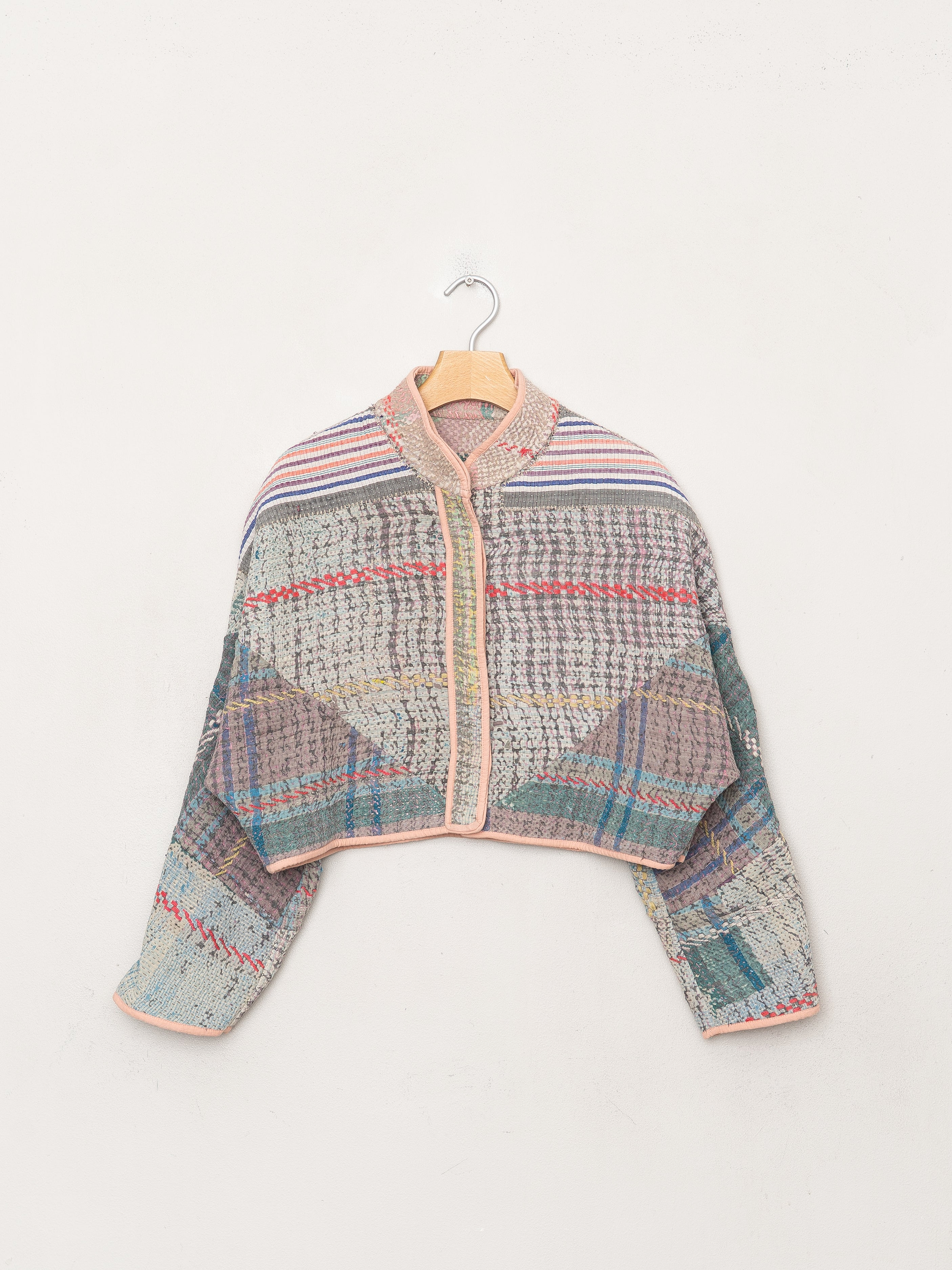 The Kaira Cropped Quilted Patchwork Kantha Jacket