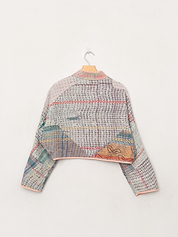 The Kaira Cropped Quilted Patchwork Kantha Jacket