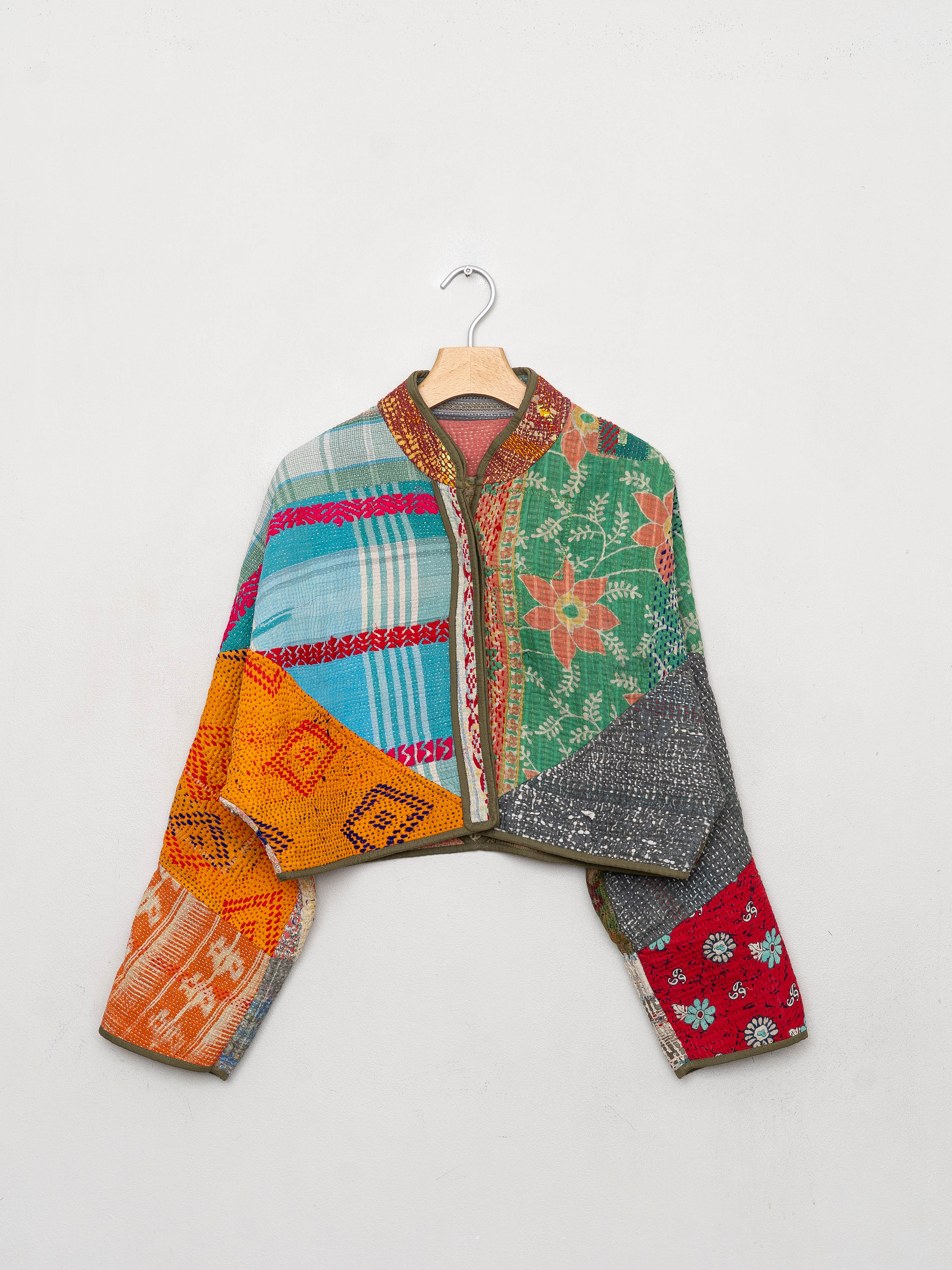 The Kaira Cropped Quilted Patchwork Kantha Jacket