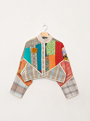 The Kaira Cropped Quilted Patchwork Kantha Jacket