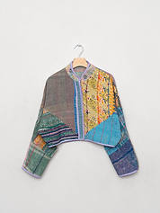 The Kaira Cropped Quilted Patchwork Kantha Jacket