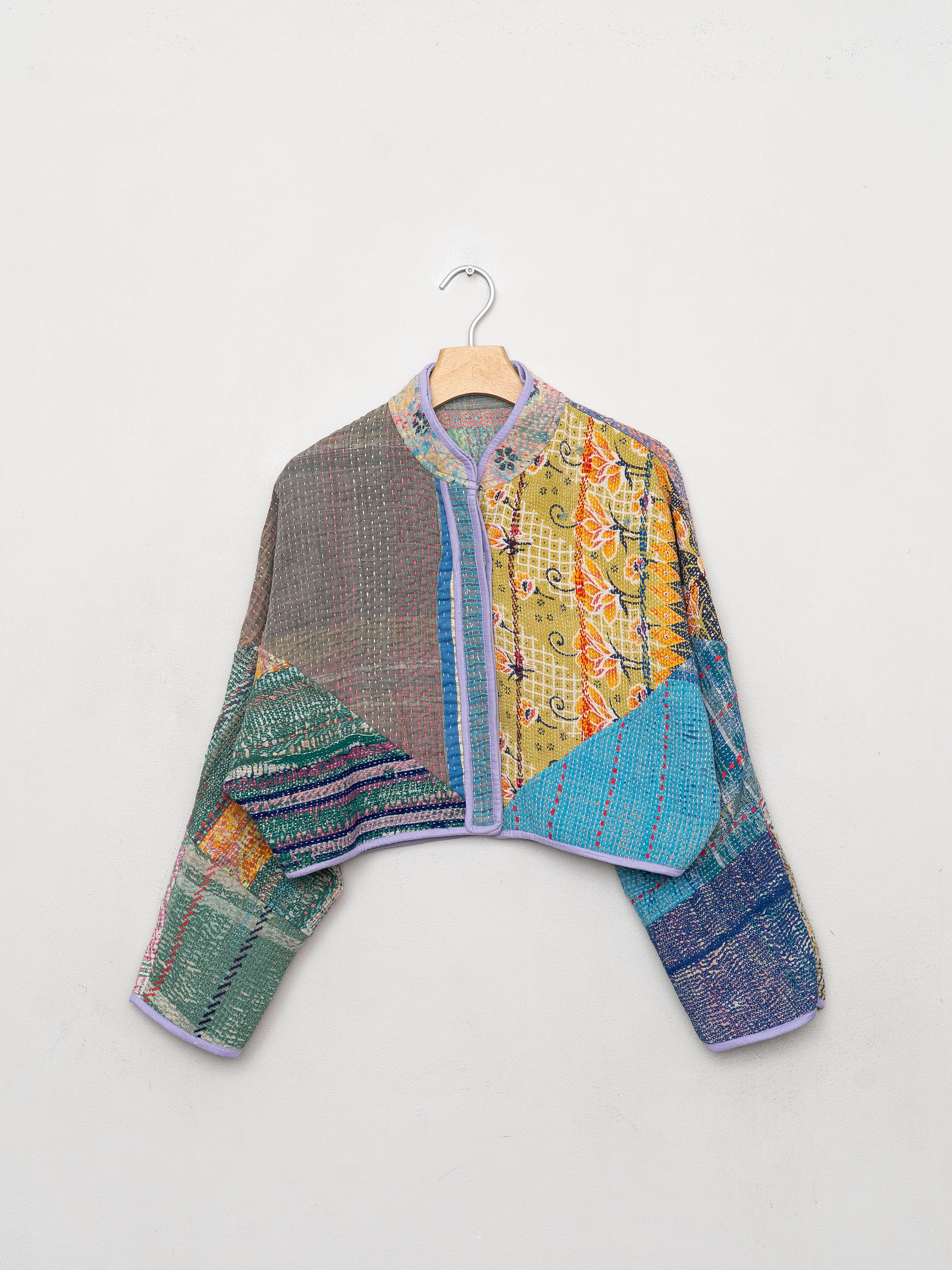 The Kaira Cropped Quilted Patchwork Kantha Jacket