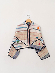 The Kaira Cropped Quilted Patchwork Kantha Jacket