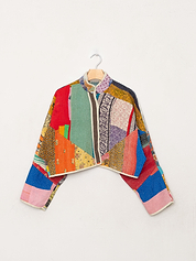 The Kaira Cropped Quilted Patchwork Kantha Jacket
