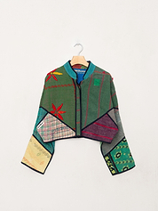 The Kaira Cropped Quilted Patchwork Kantha Jacket