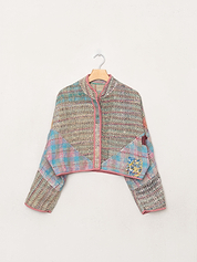 The Kaira Cropped Quilted Patchwork Kantha Jacket