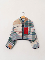 The Kaira Cropped Quilted Patchwork Kantha Jacket