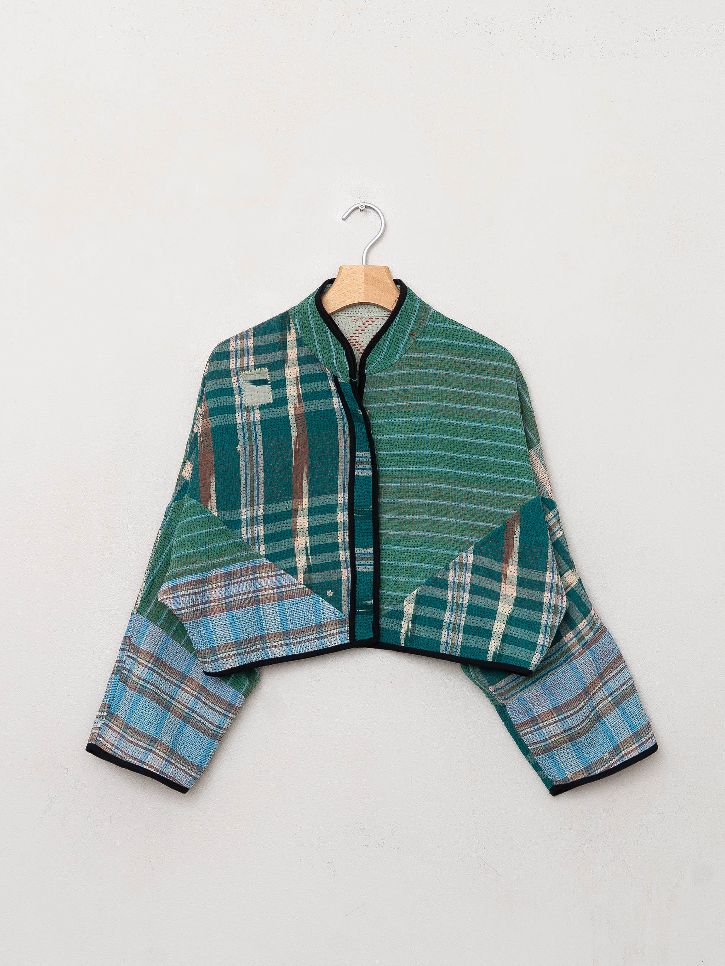 The Kaira Cropped Quilted Patchwork Kantha Jacket