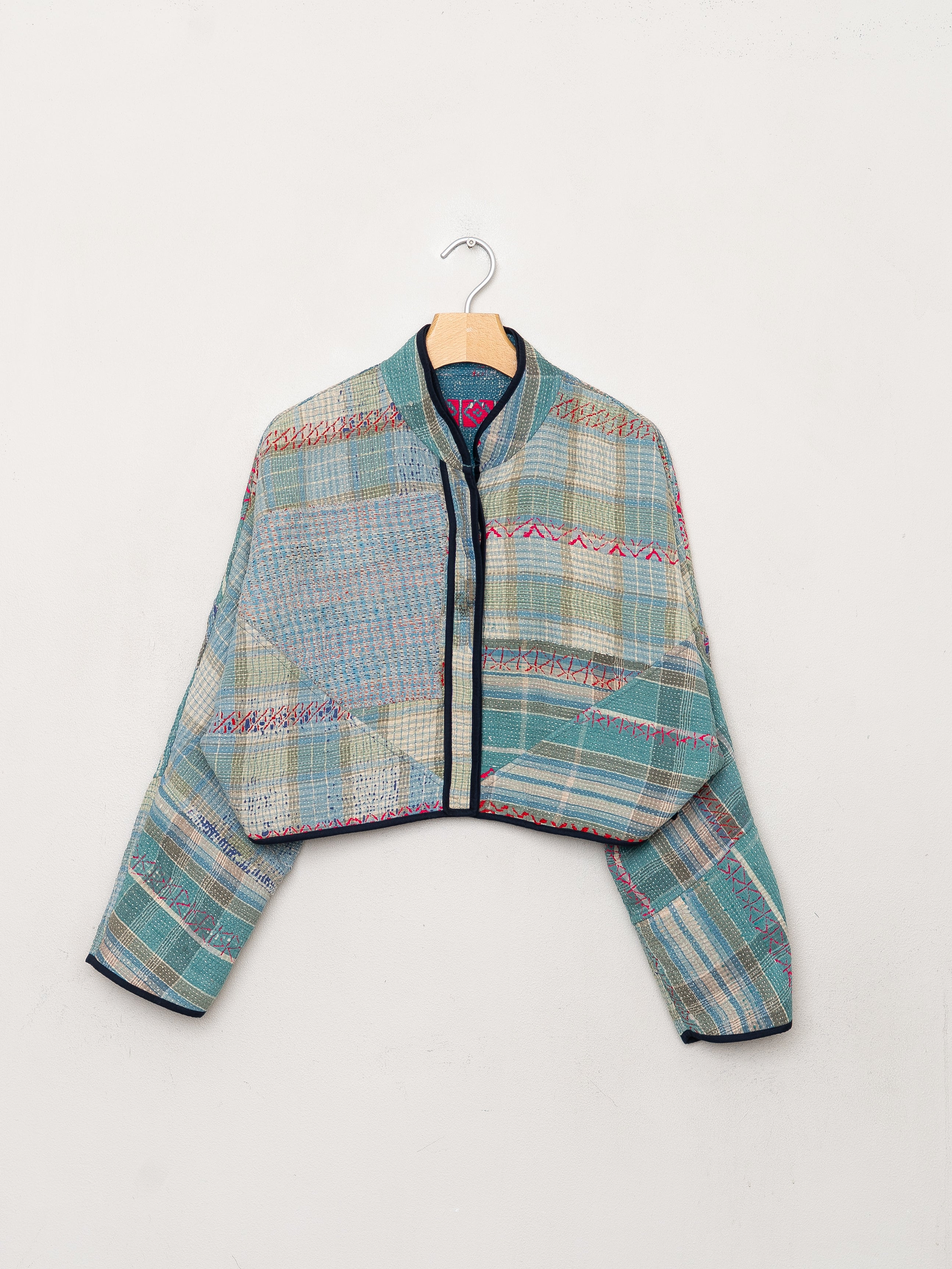 The Kaira Cropped Quilted Patchwork Kantha Jacket